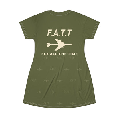 F.A.T.T Women's Flight T-Shirt Dress — Olive / Cream