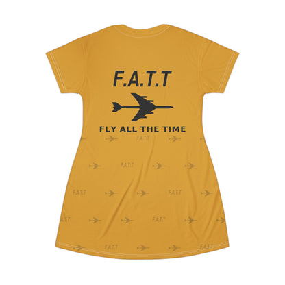 F.A.T.T Women's Flight T-Shirt Dress — Mustard / Black