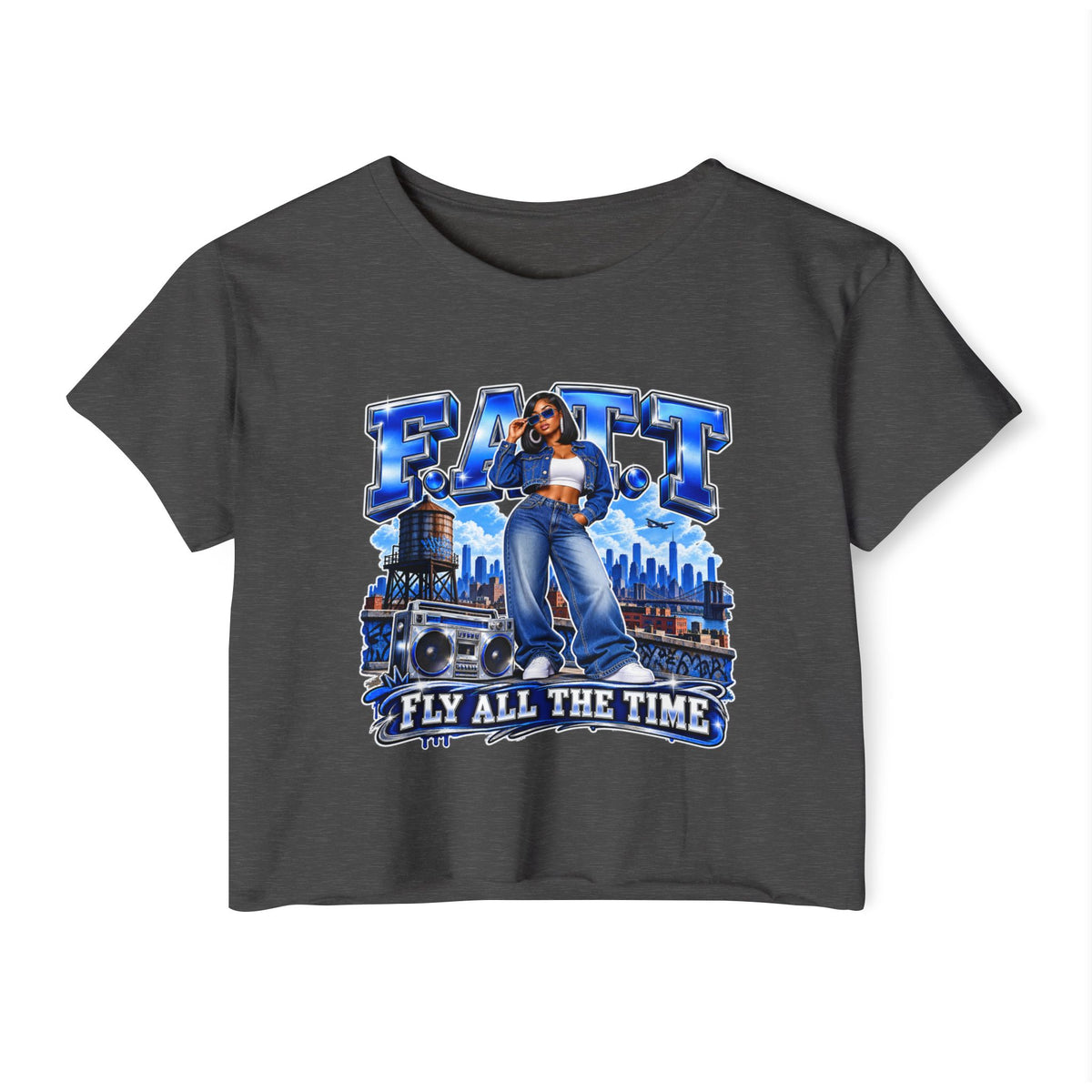 F.A.T.T Women's Royal Blue Denim Graphic Crop Top