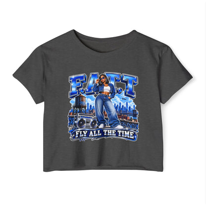 F.A.T.T Women's Royal Blue Denim Graphic Crop Top