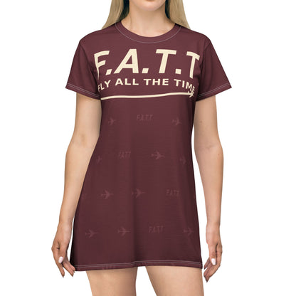 F.A.T.T Women's Flight T-Shirt Dress — Burgundy / Cream