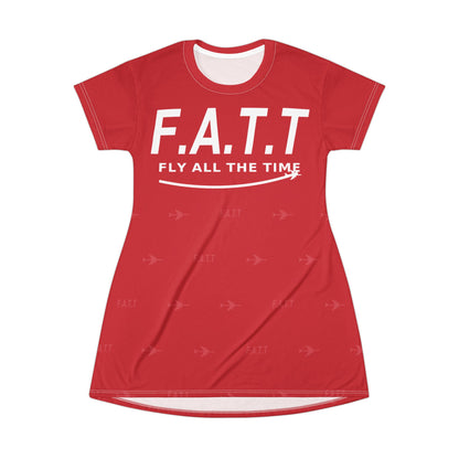 F.A.T.T Women's Flight T-Shirt Dress — Cherry Red / White