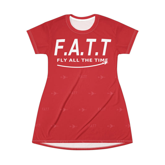 F.A.T.T Women's Flight T-Shirt Dress — Cherry Red / White