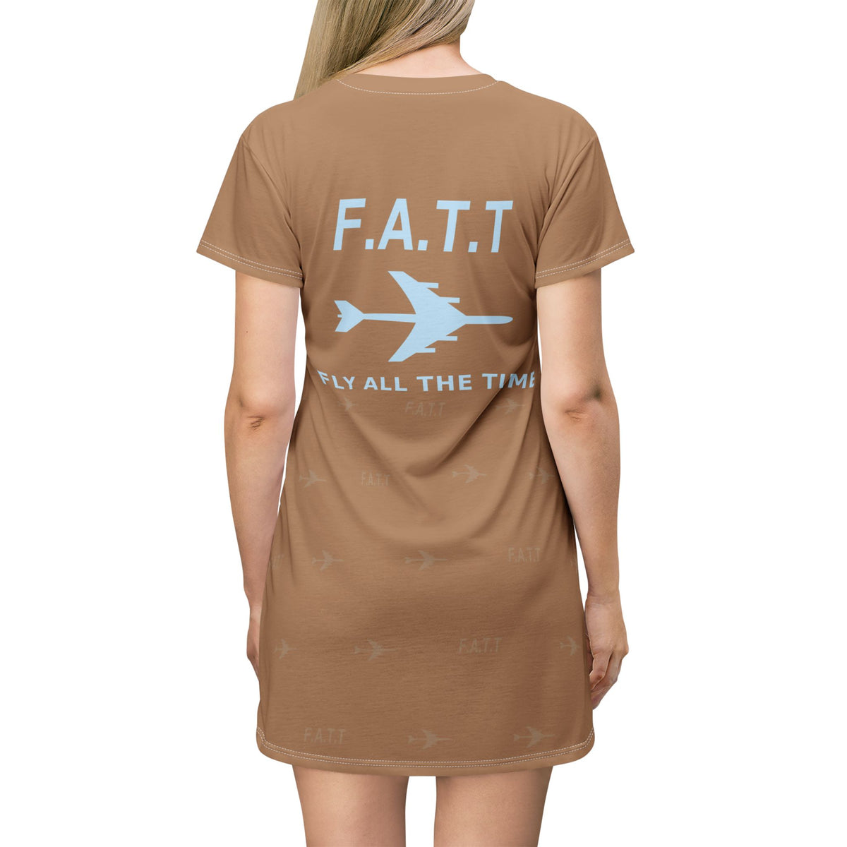 F.A.T.T Women's Flight T-Shirt Dress — Mocha / Sky Blue