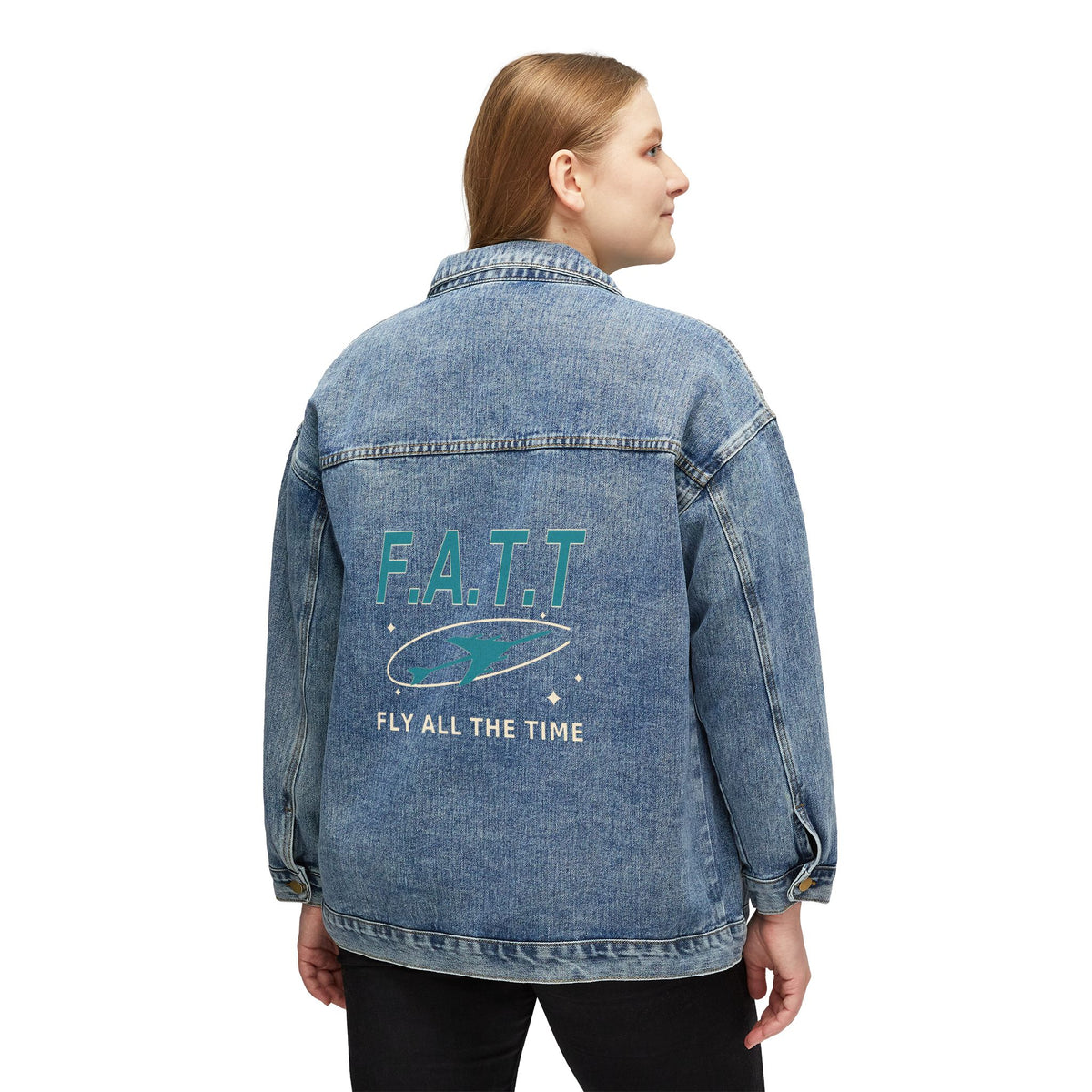 F.A.T.T Women's Flight Denim Jacket — Teal / Cream