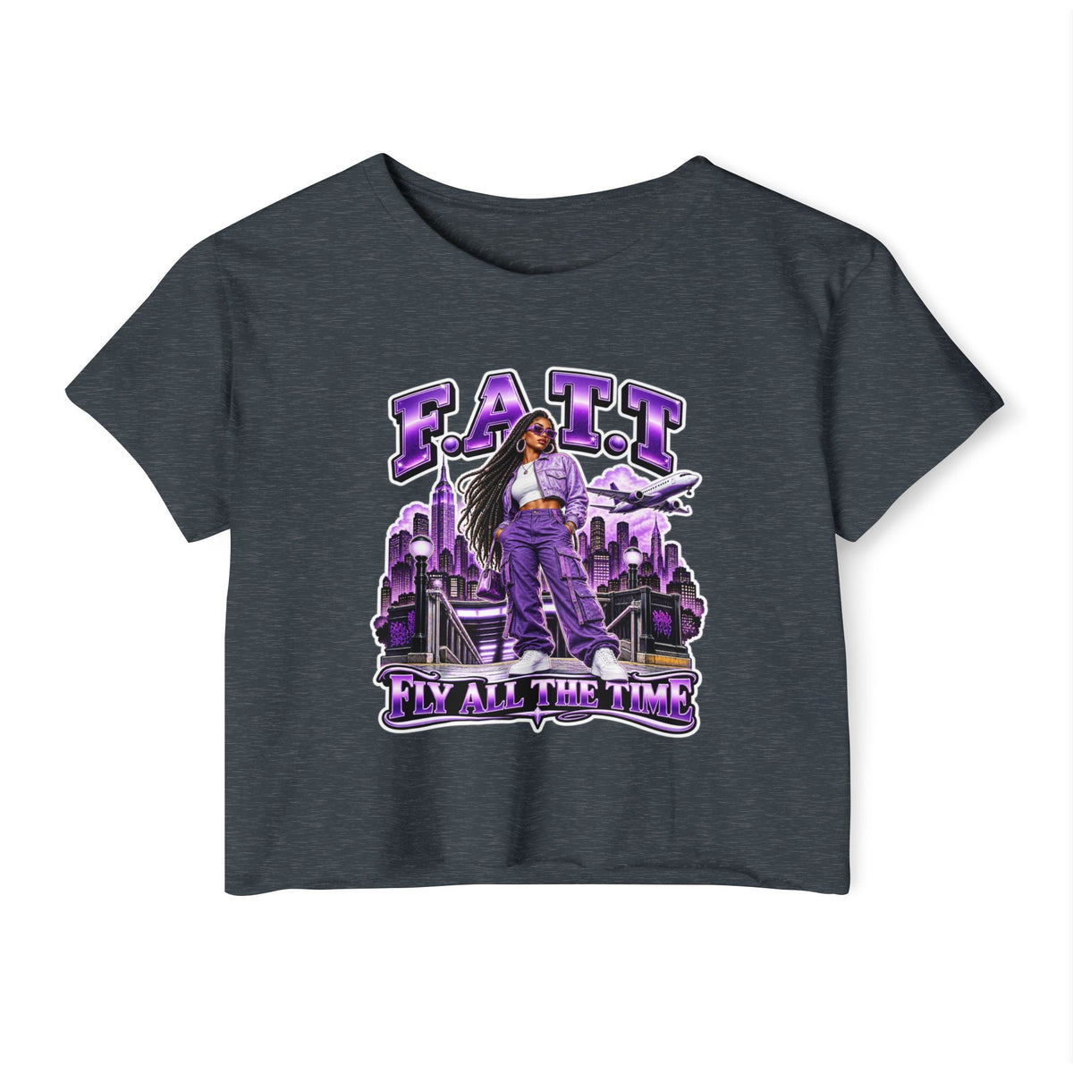 F.A.T.T Women's Purple Skyline Graphic Crop Top
