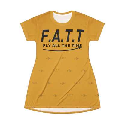 F.A.T.T Women's Flight T-Shirt Dress — Mustard / Black