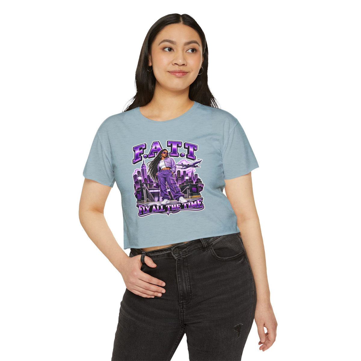 F.A.T.T Women's Purple Skyline Graphic Crop Top