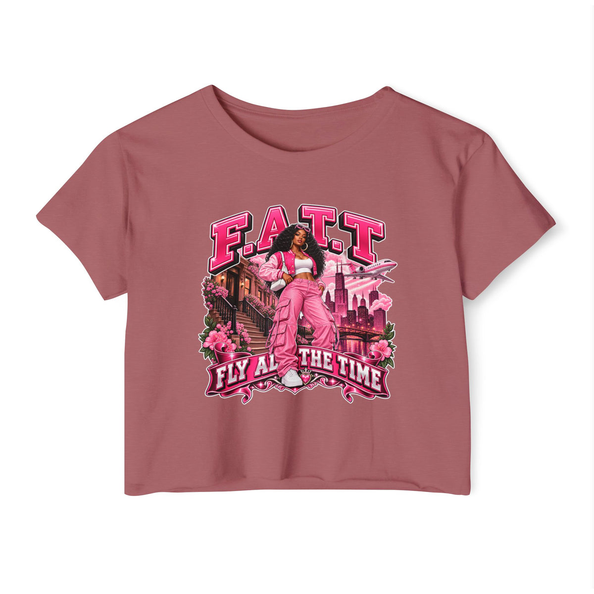 F.A.T.T Women's Pink City Graphic Crop Top