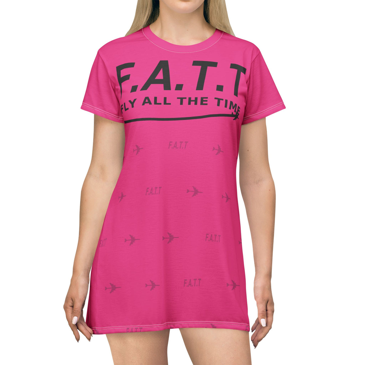 F.A.T.T Women's Flight T-Shirt Dress — Hot Pink / Black