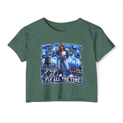 F.A.T.T Women's Royal Blue Denim Graphic Crop Top