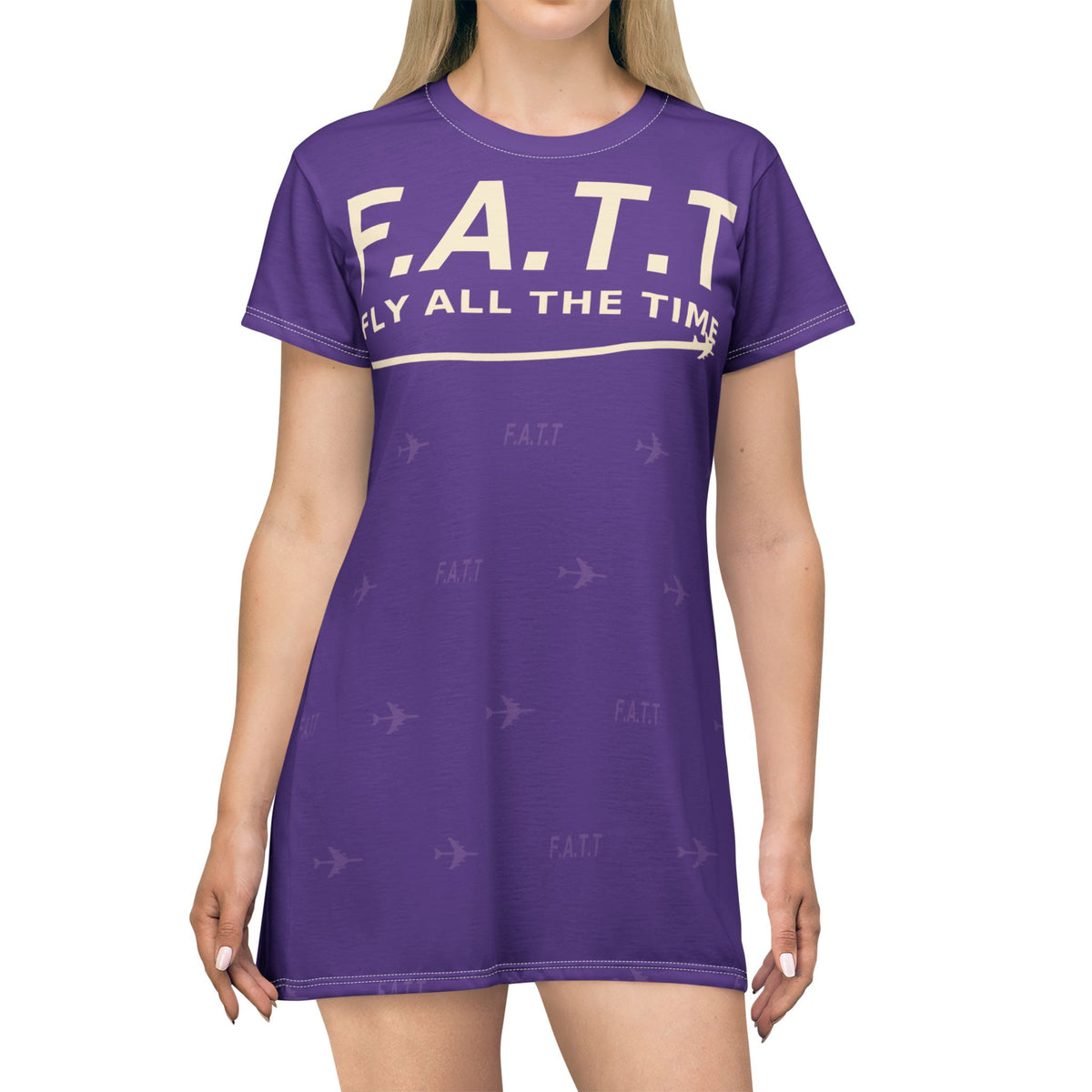 F.A.T.T Women's Flight T-Shirt Dress — Royal Purple / Cream