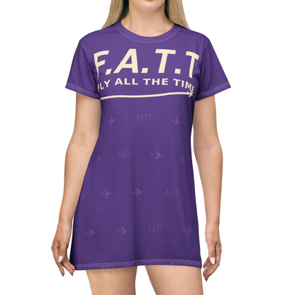 F.A.T.T Women's Flight T-Shirt Dress — Royal Purple / Cream