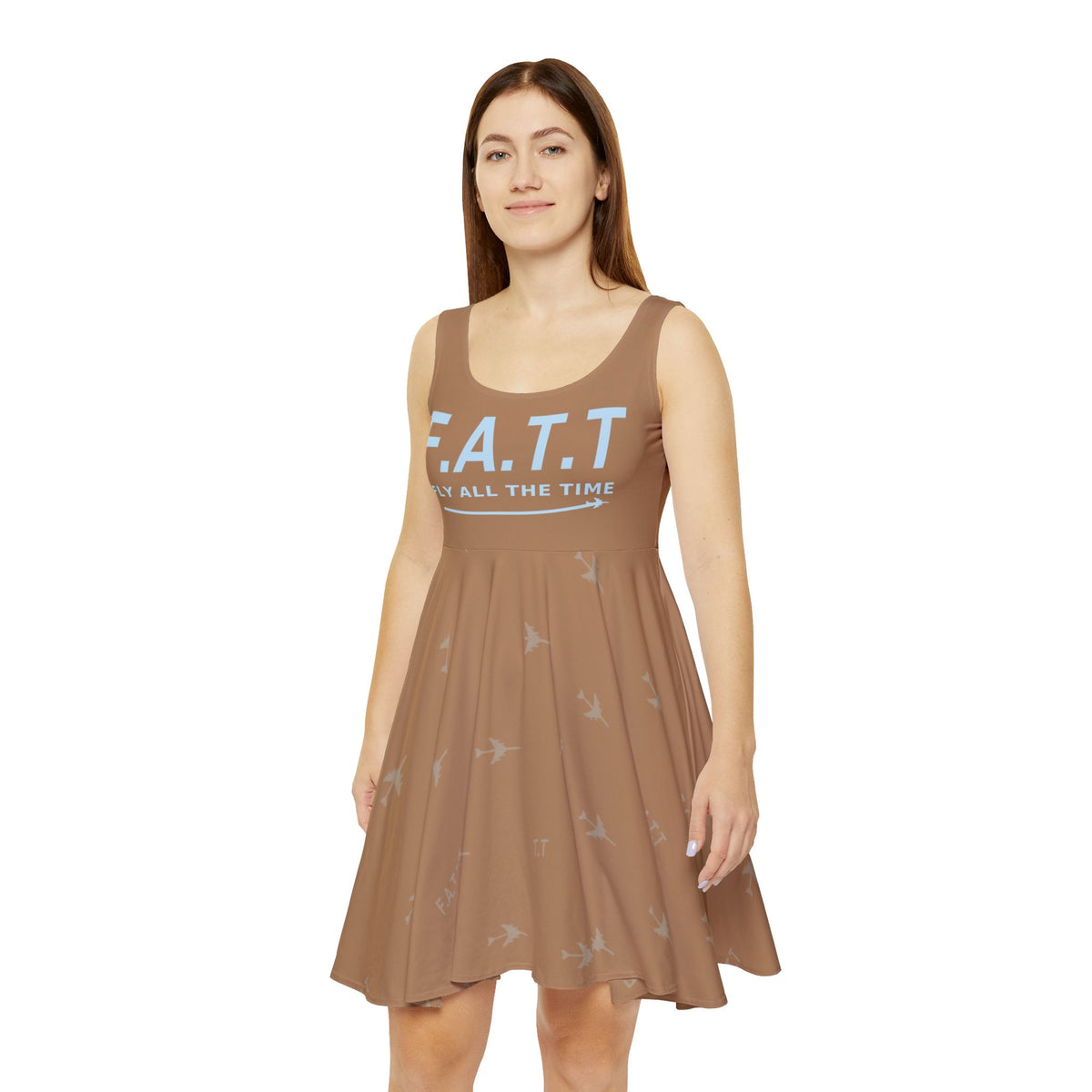 F.A.T.T Women's Flight Skater Dress — Mocha / Sky Blue