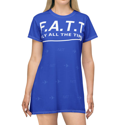F.A.T.T Women's Flight T-Shirt Dress — Cobalt / White
