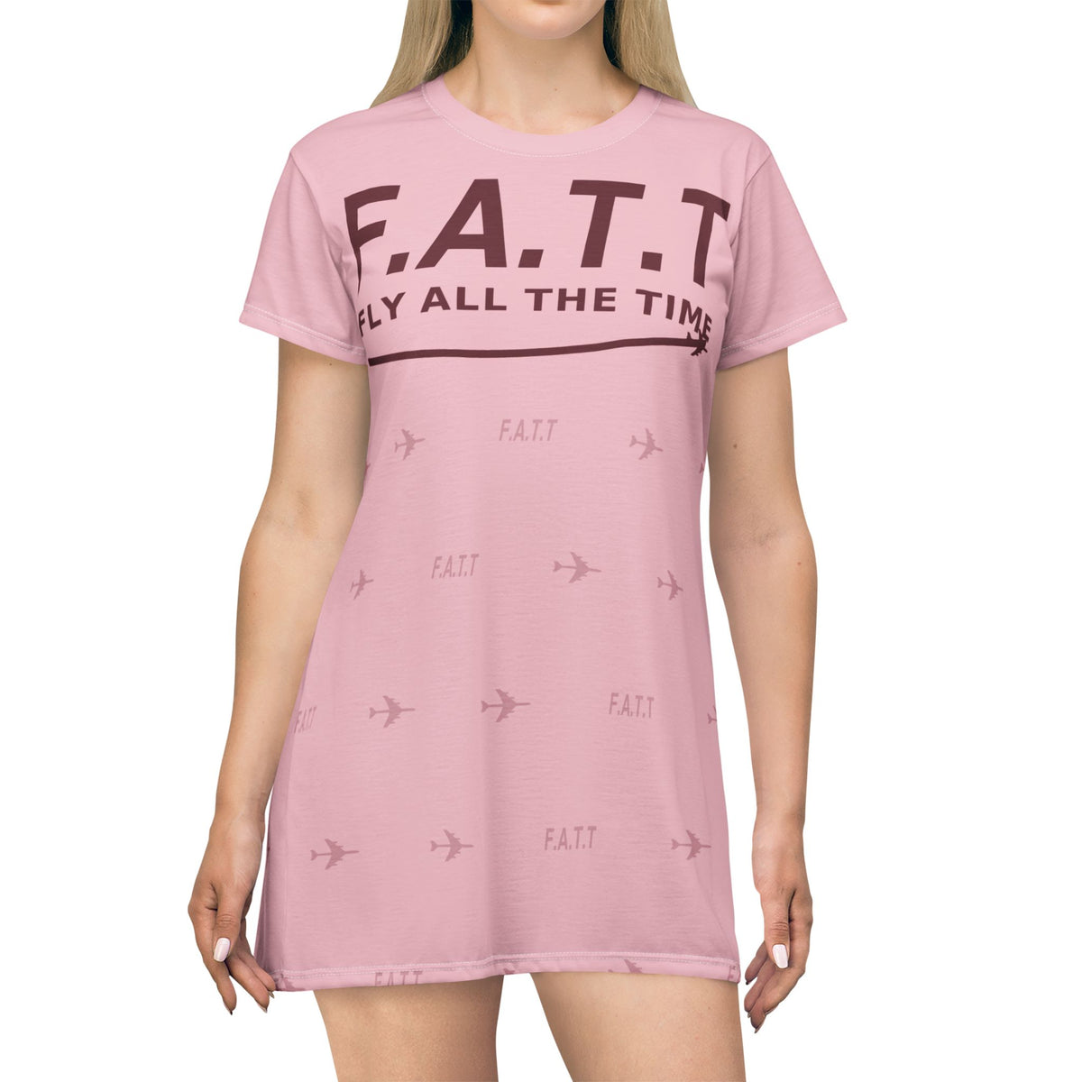 F.A.T.T Women's Flight T-Shirt Dress — Blush / Burgundy