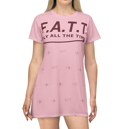 F.A.T.T Women's Flight T-Shirt Dress — Blush / Burgundy