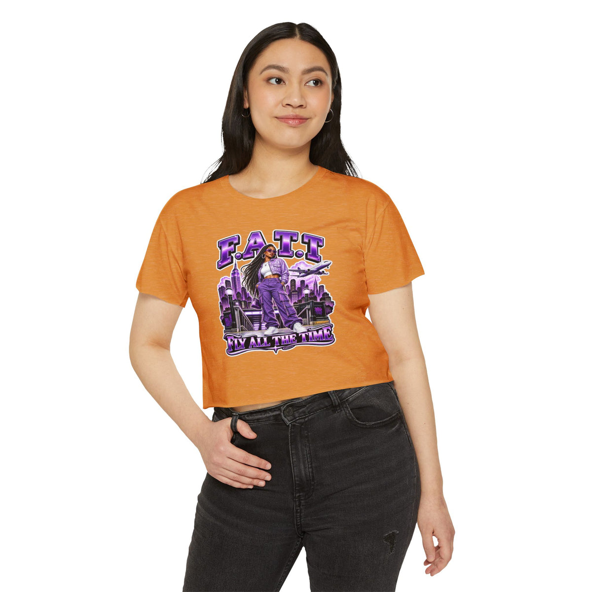 F.A.T.T Women's Purple Skyline Graphic Crop Top