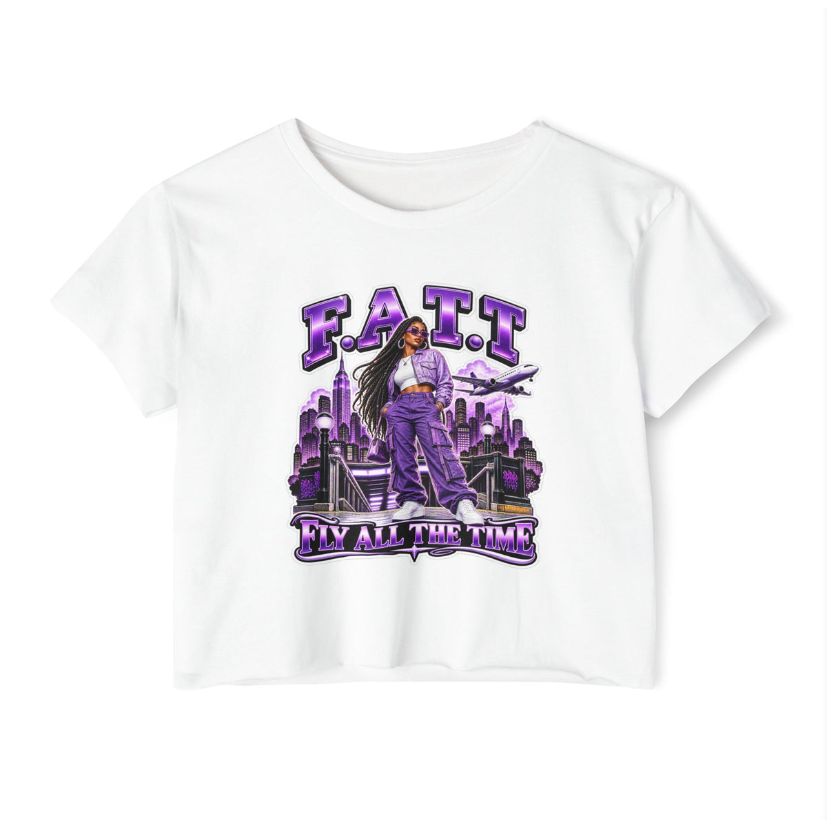 F.A.T.T Women's Purple Skyline Graphic Crop Top