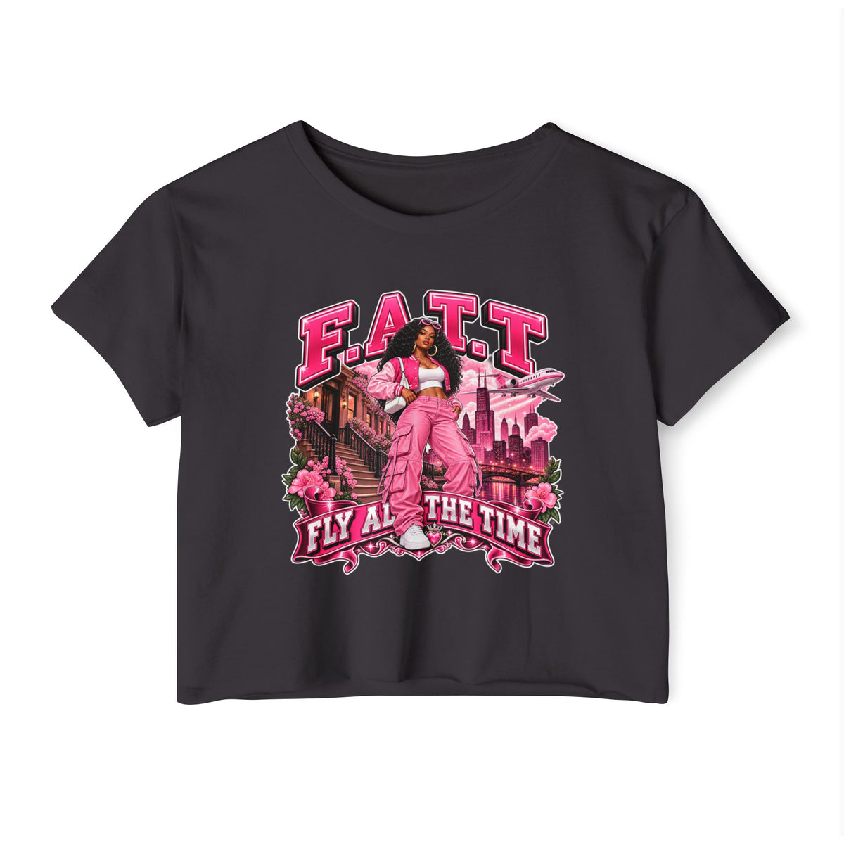 F.A.T.T Women's Pink City Graphic Crop Top