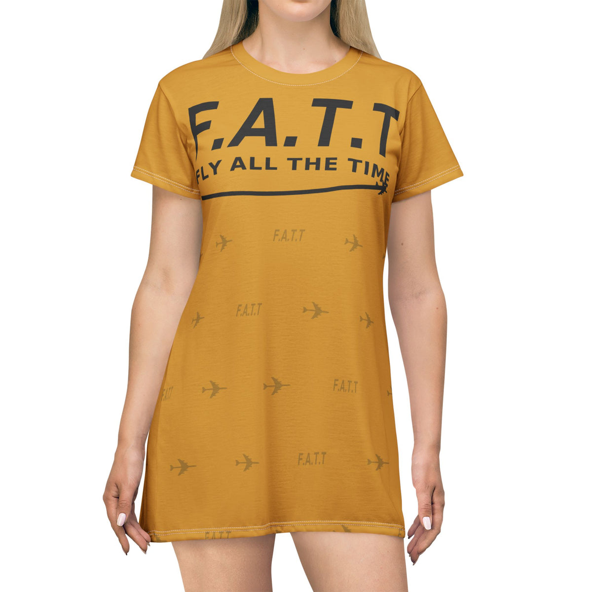 F.A.T.T Women's Flight T-Shirt Dress — Mustard / Black