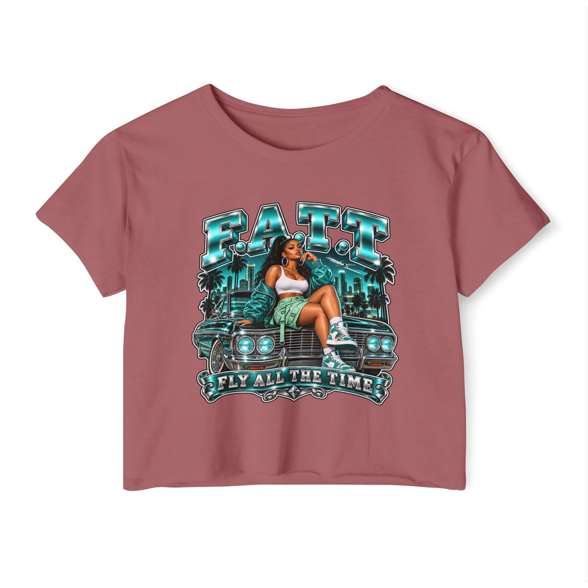 F.A.T.T Women's Teal After Hours Graphic Crop Top