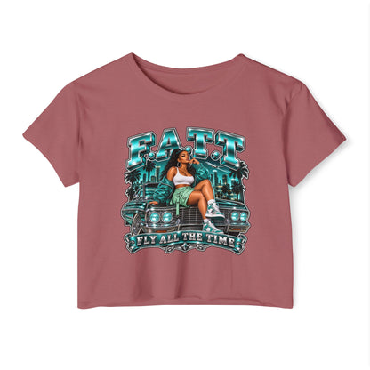 F.A.T.T Women's Teal After Hours Graphic Crop Top