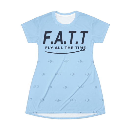F.A.T.T Women's Flight T-Shirt Dress — Sky Blue / Navy