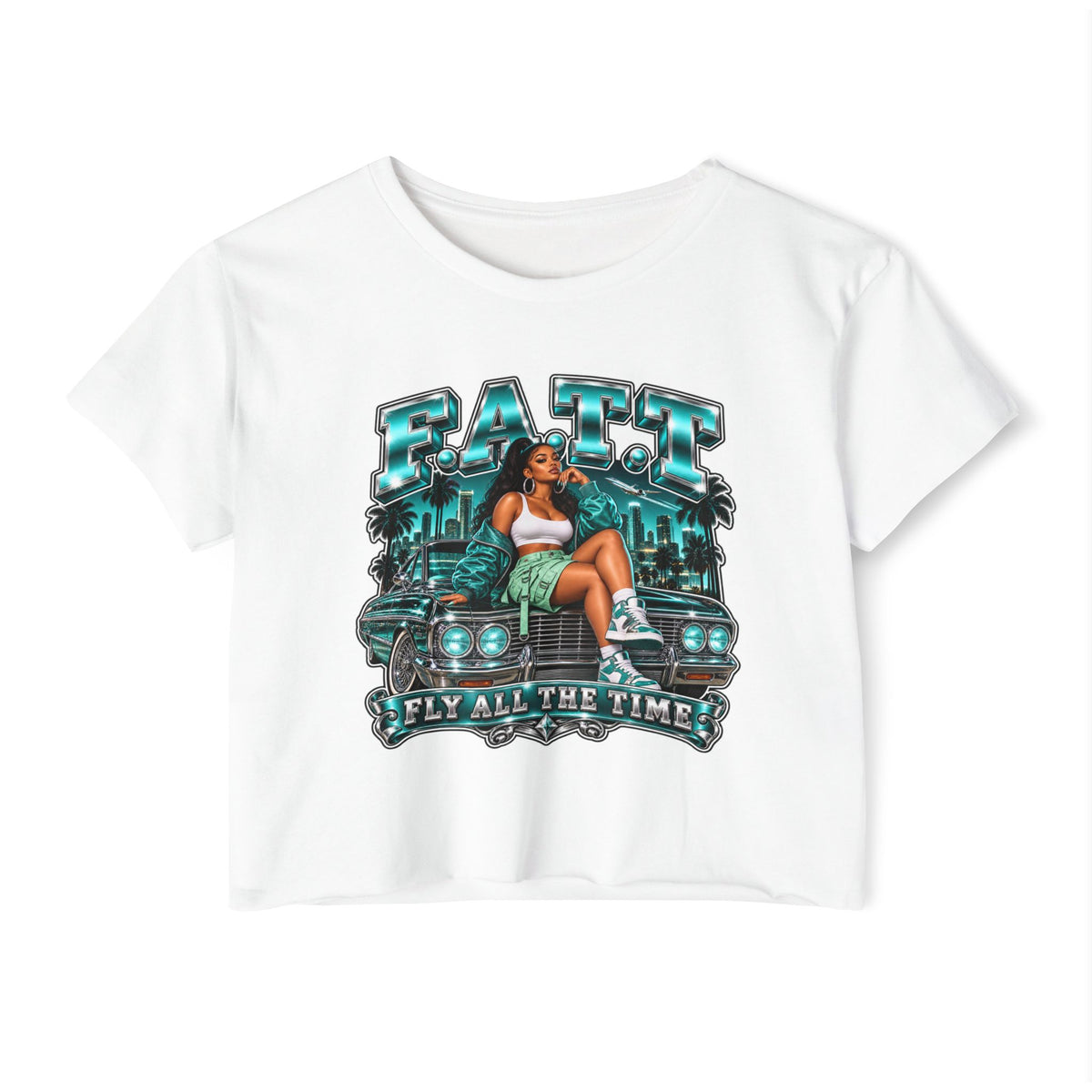 F.A.T.T Women's Teal After Hours Graphic Crop Top