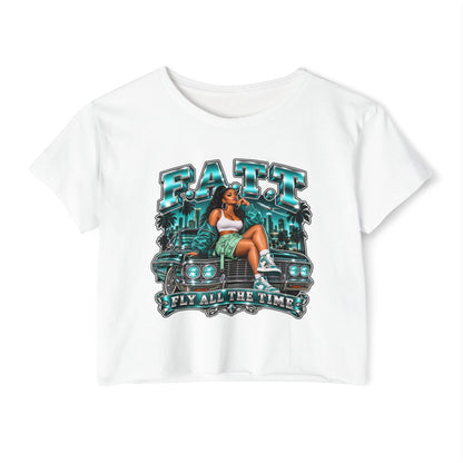 F.A.T.T Women's Teal After Hours Graphic Crop Top
