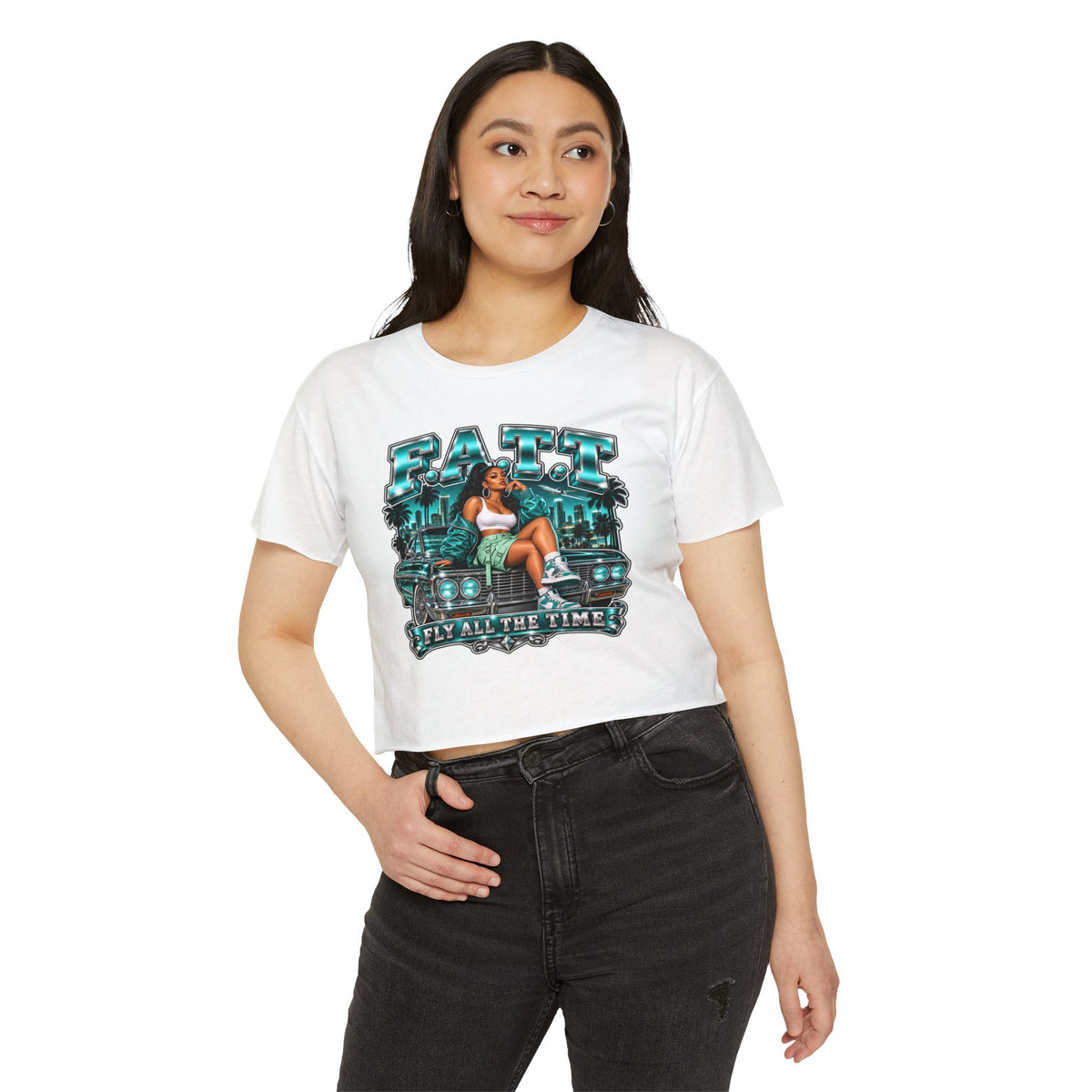 F.A.T.T Women's Teal After Hours Graphic Crop Top