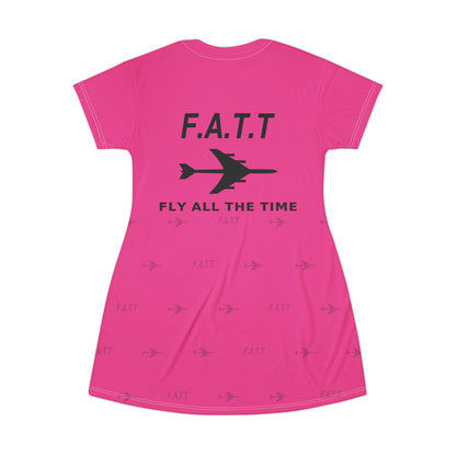 F.A.T.T Women's Flight T-Shirt Dress — Hot Pink / Black