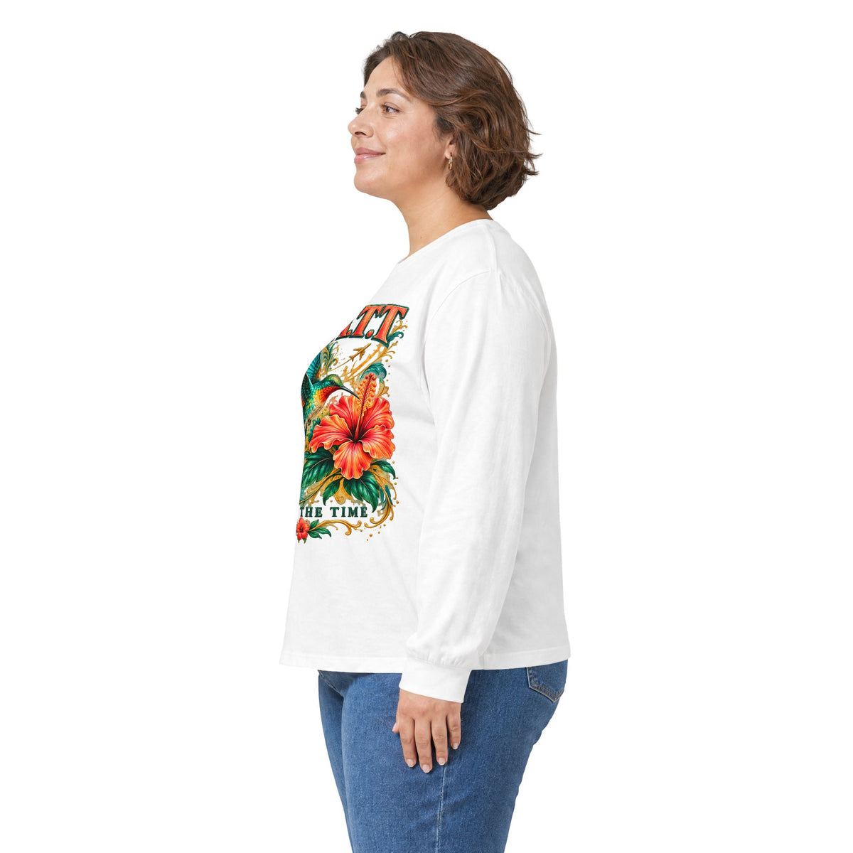 F.A.T.T Women’s Hummingbird & Hibiscus Graphic Long Sleeve