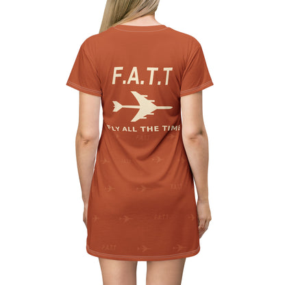 F.A.T.T Women's Flight T-Shirt Dress — Burnt Orange / Cream