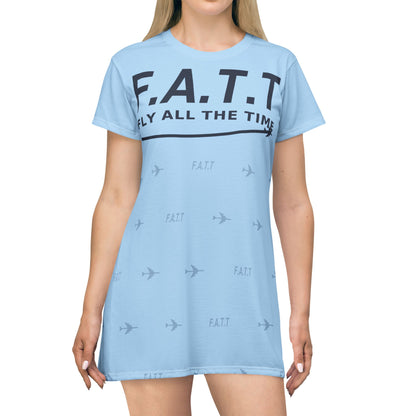 F.A.T.T Women's Flight T-Shirt Dress — Sky Blue / Navy