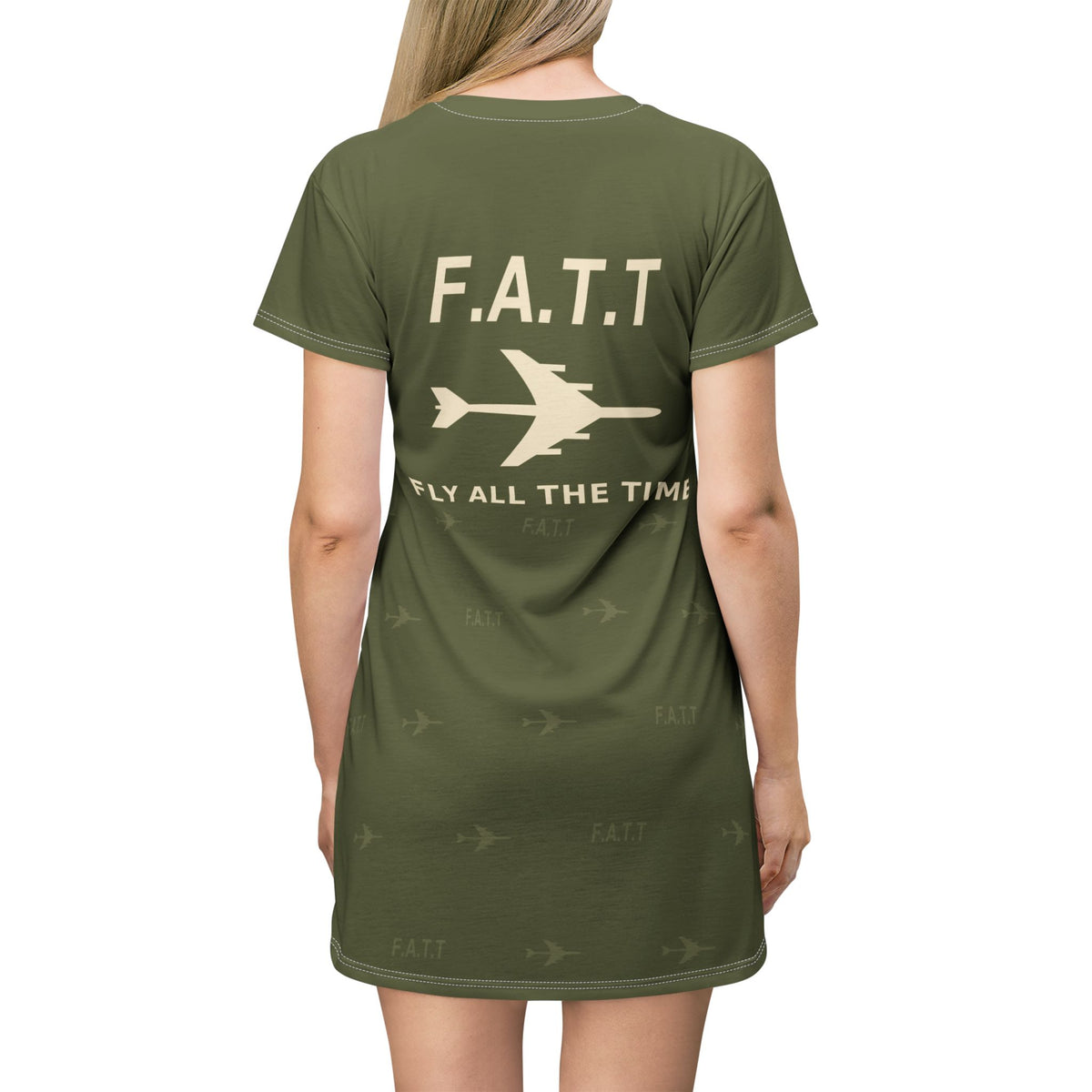F.A.T.T Women's Flight T-Shirt Dress — Olive / Cream