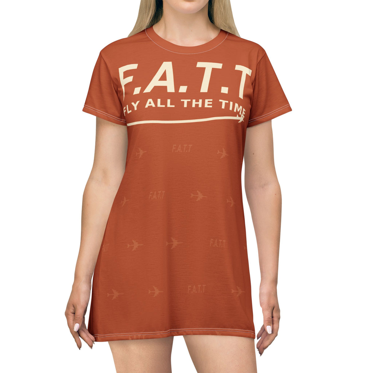 F.A.T.T Women's Flight T-Shirt Dress — Burnt Orange / Cream