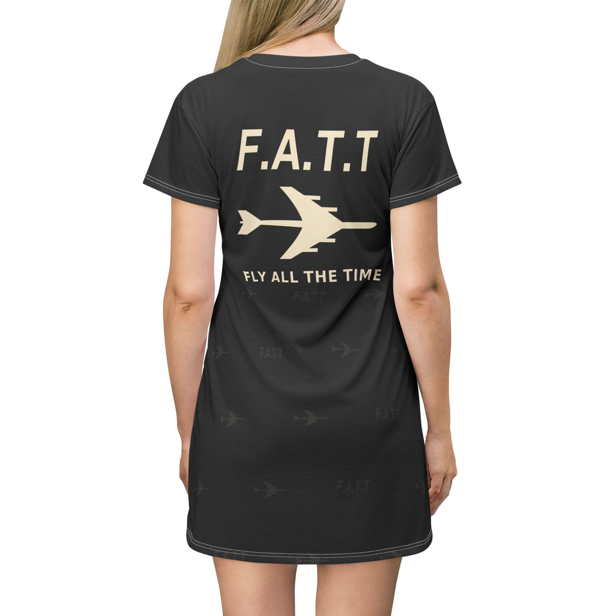 F.A.T.T Women's Flight T-Shirt Dress — Jet Black / Cream