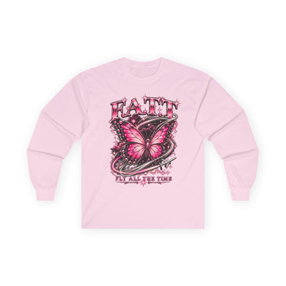 F.A.T.T Women’s Pink Butterfly Graphic Long Sleeve
