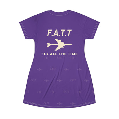 F.A.T.T Women's Flight T-Shirt Dress — Royal Purple / Cream