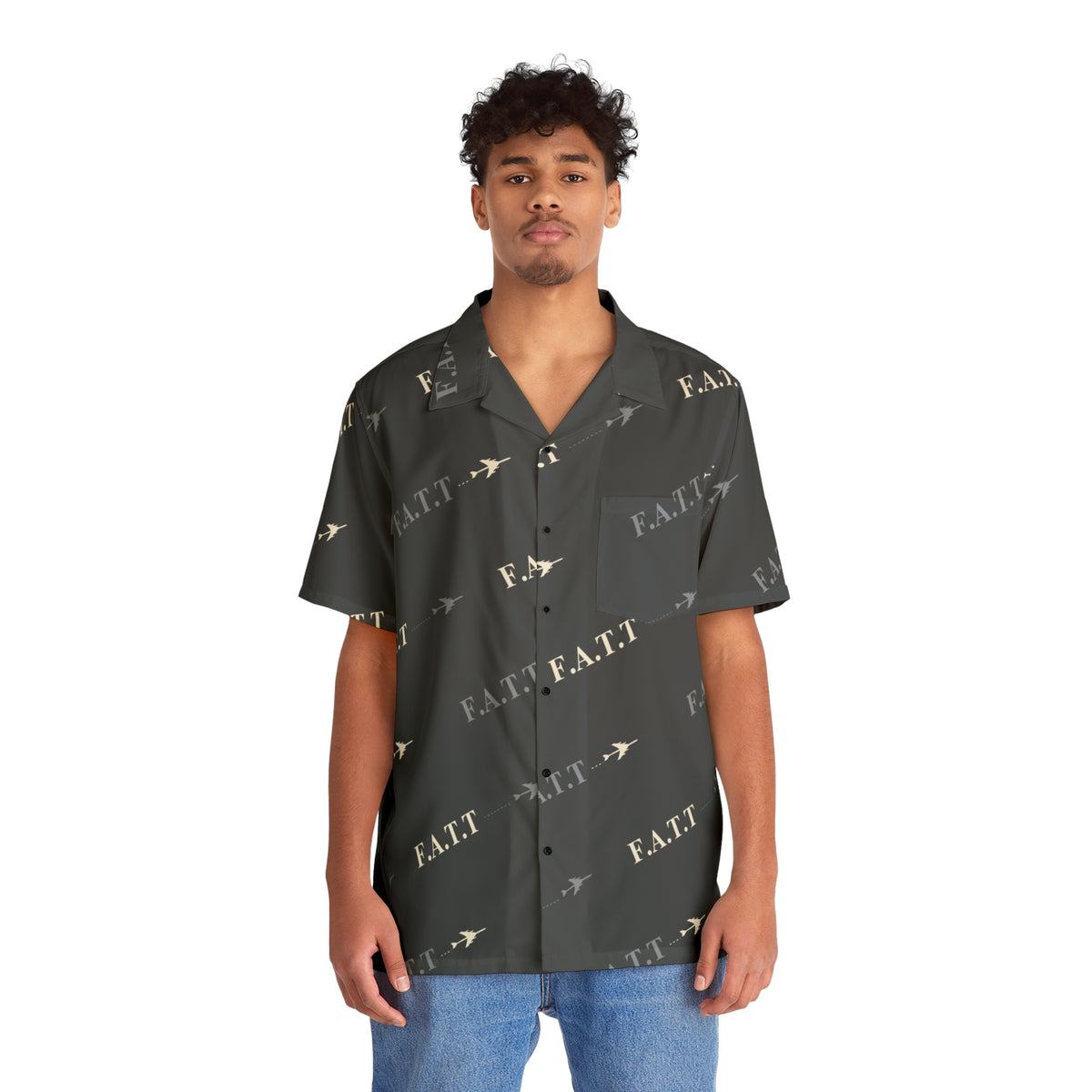 F.A.T.T Flight Monogram Button-Up — Steel Grey / Ivory
