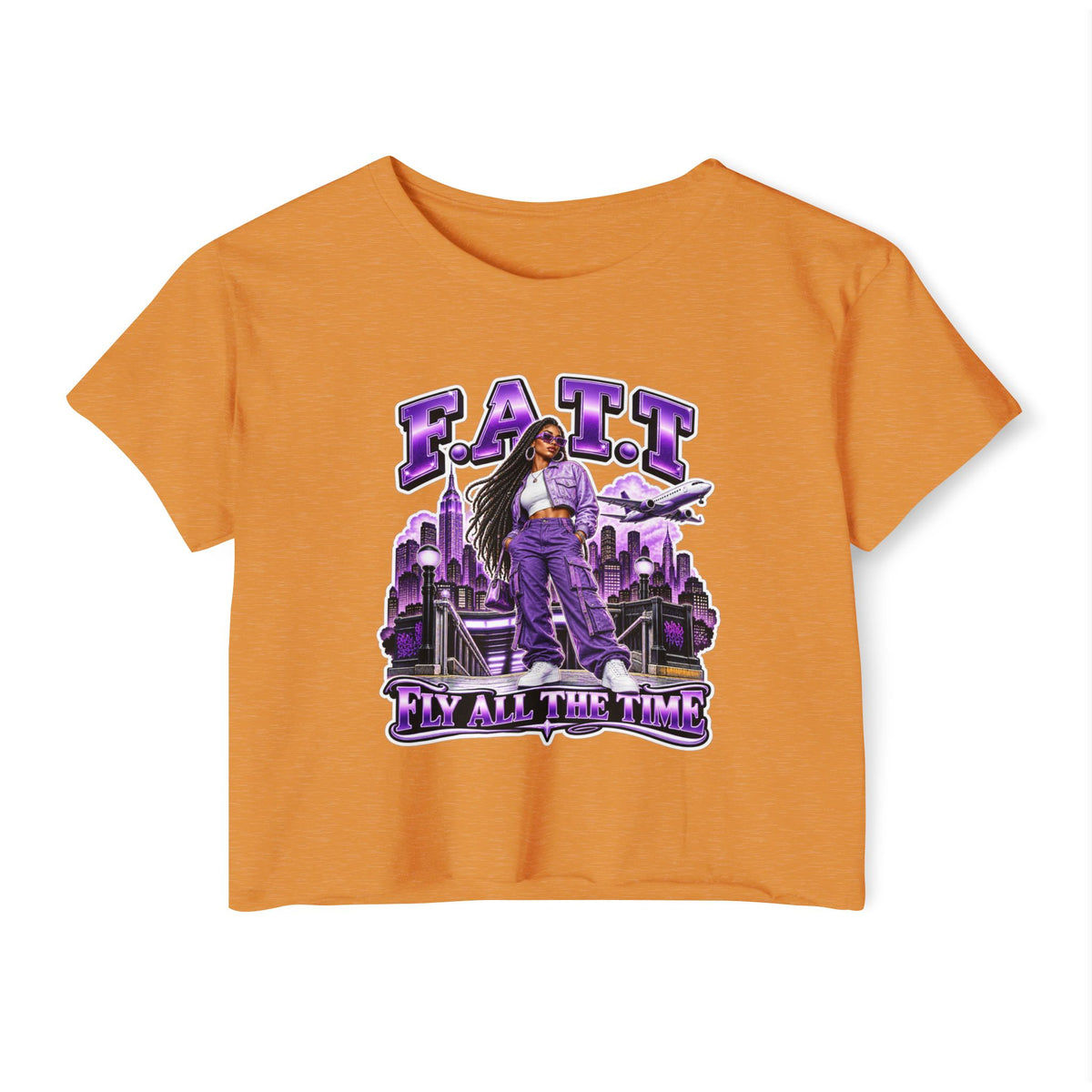 F.A.T.T Women's Purple Skyline Graphic Crop Top