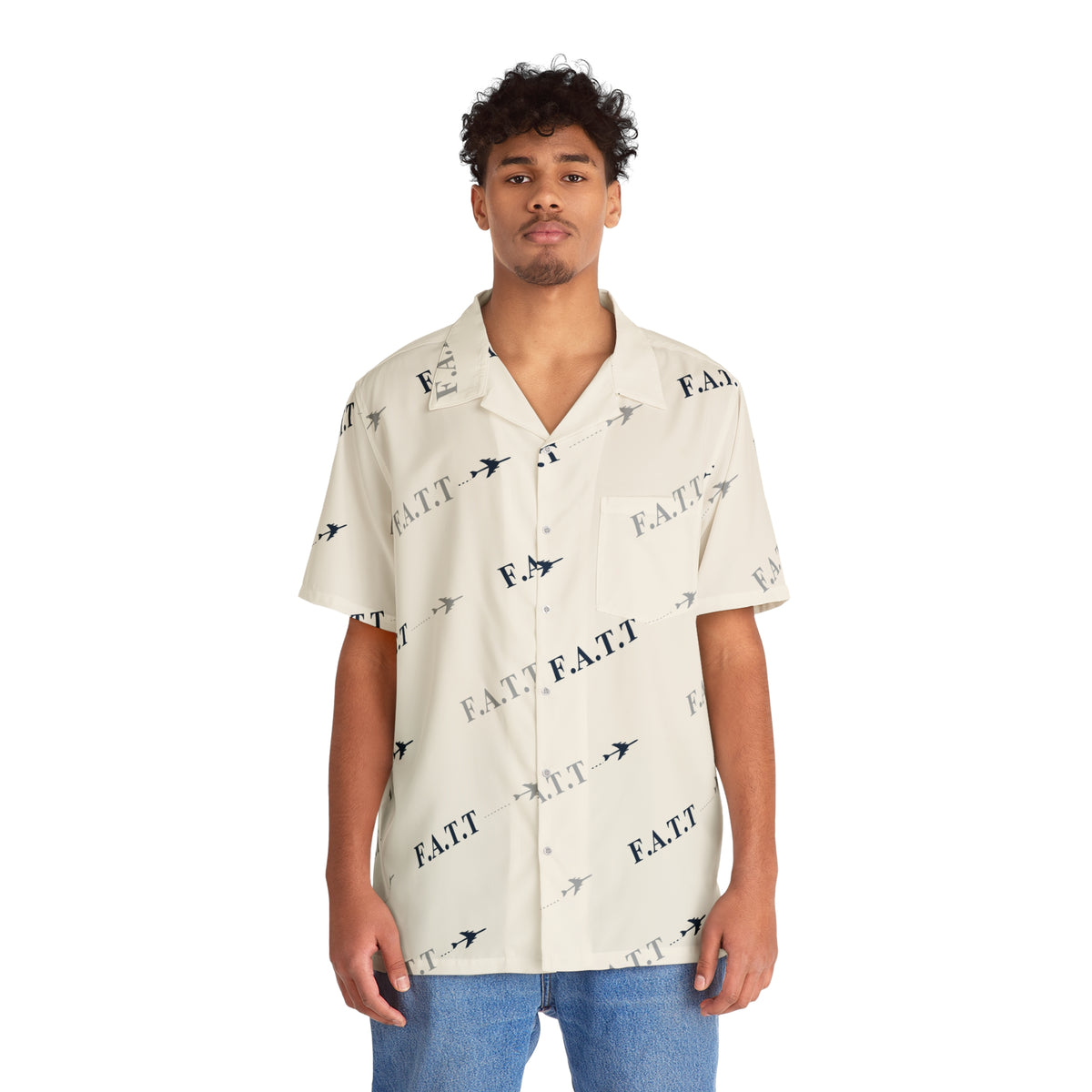 F.A.T.T Flight Monogram Button-Up — White / Navy