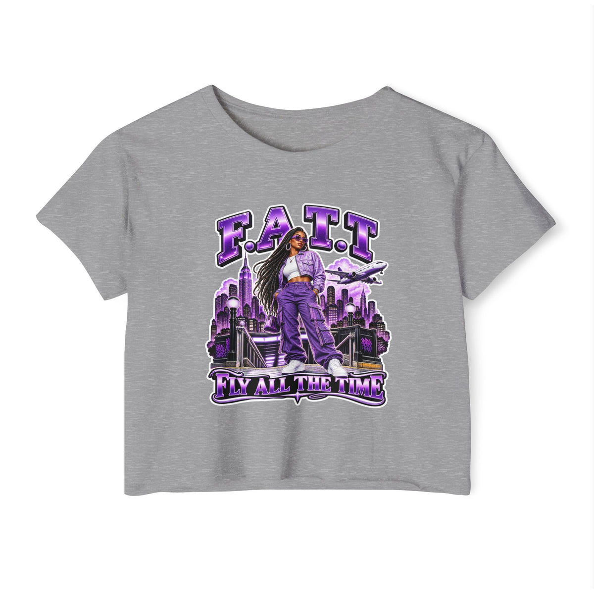 F.A.T.T Women's Purple Skyline Graphic Crop Top