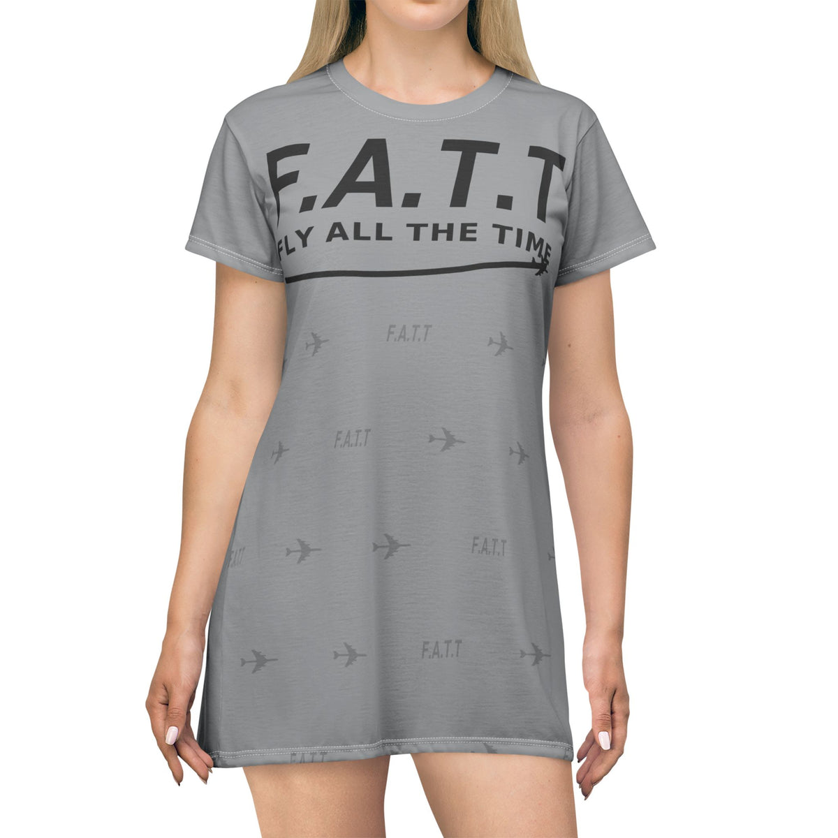 F.A.T.T Women's Flight T-Shirt Dress — Heather Gray / Black
