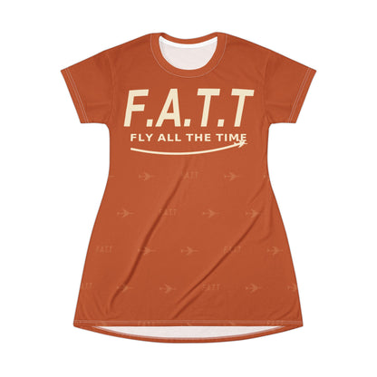 F.A.T.T Women's Flight T-Shirt Dress — Burnt Orange / Cream