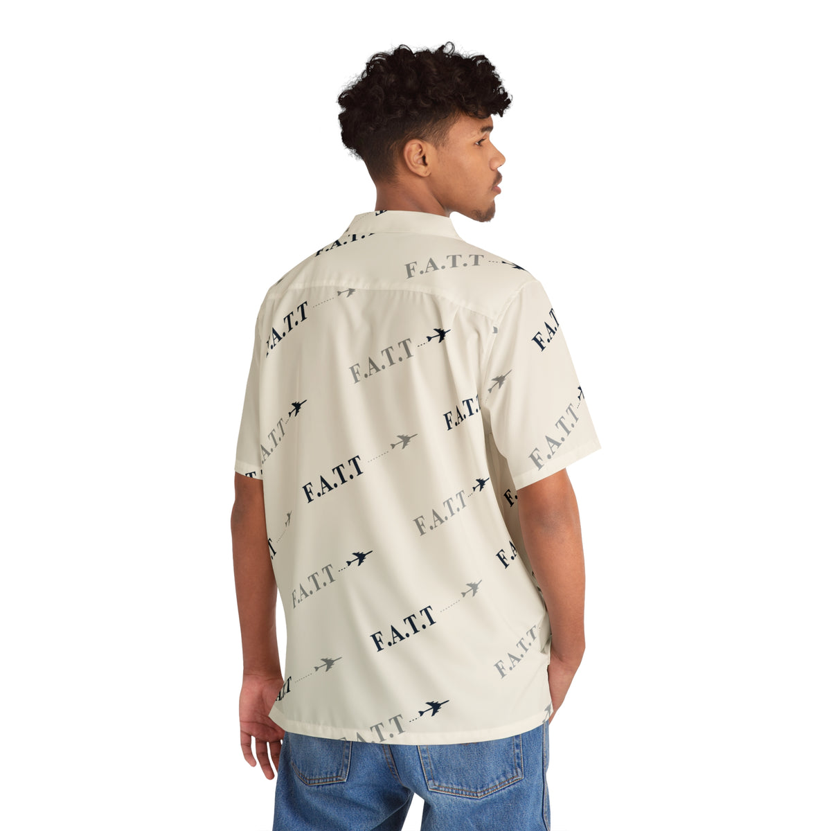 F.A.T.T Flight Monogram Button-Up — White / Navy