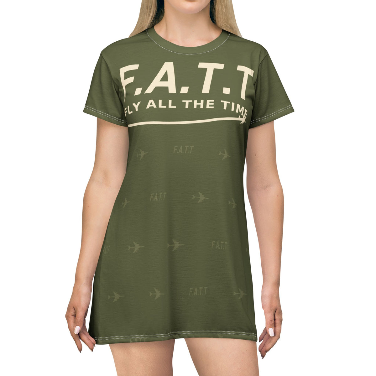F.A.T.T Women's Flight T-Shirt Dress — Olive / Cream