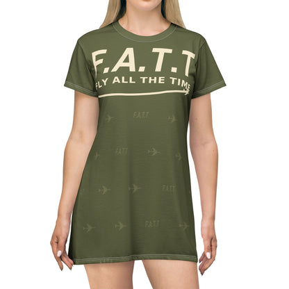 F.A.T.T Women's Flight T-Shirt Dress — Olive / Cream