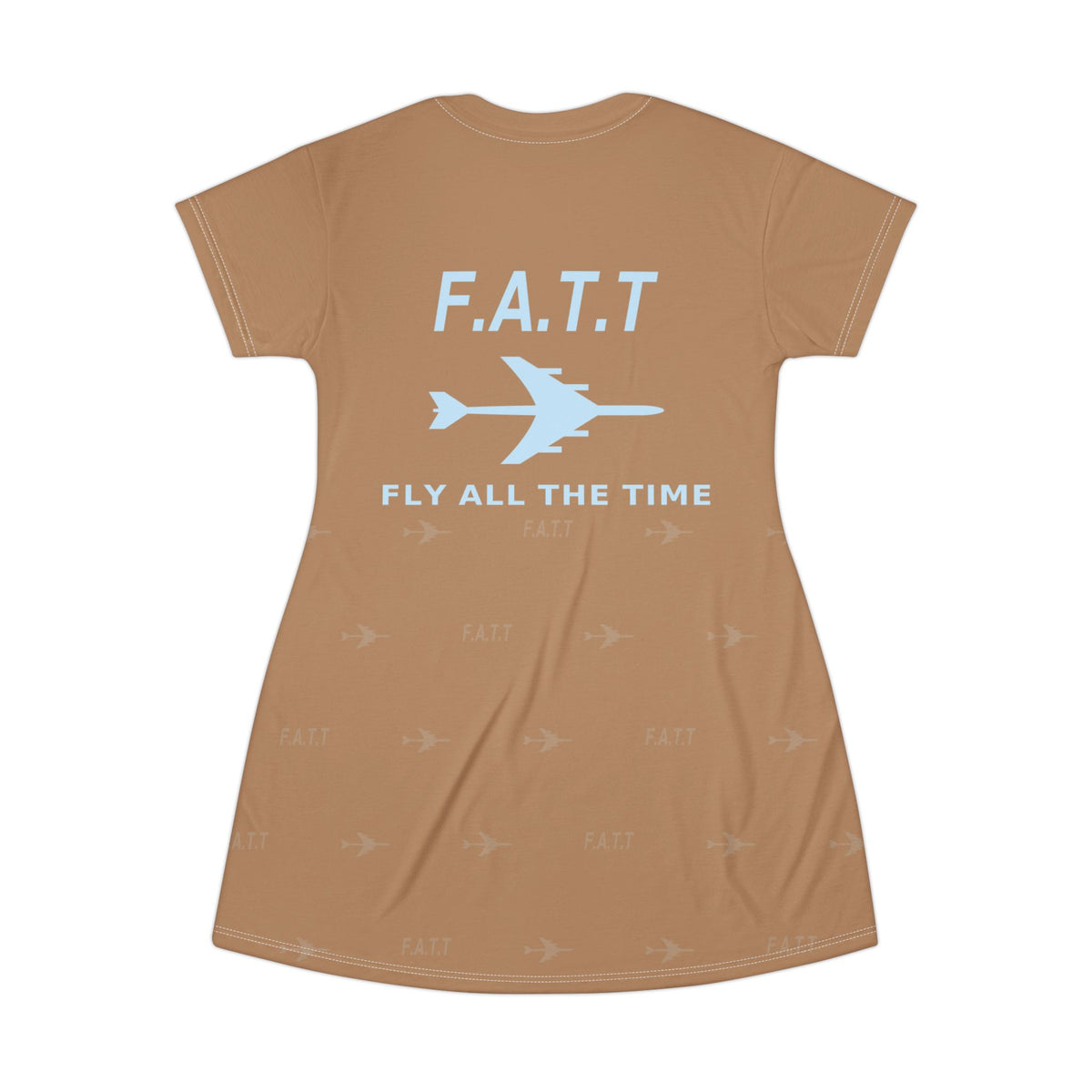 F.A.T.T Women's Flight T-Shirt Dress — Mocha / Sky Blue